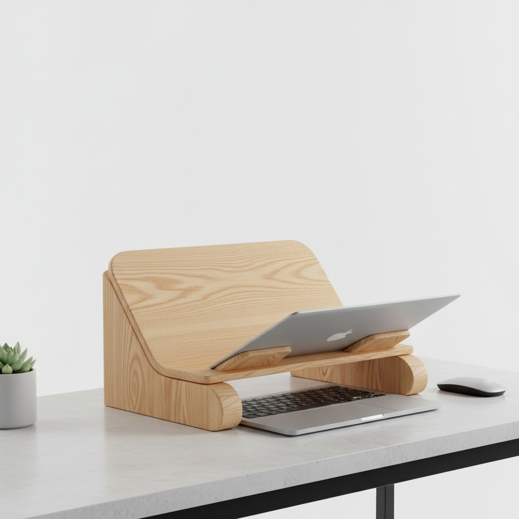 XAMBIK ergonomic wood laptop stand on a modern desk